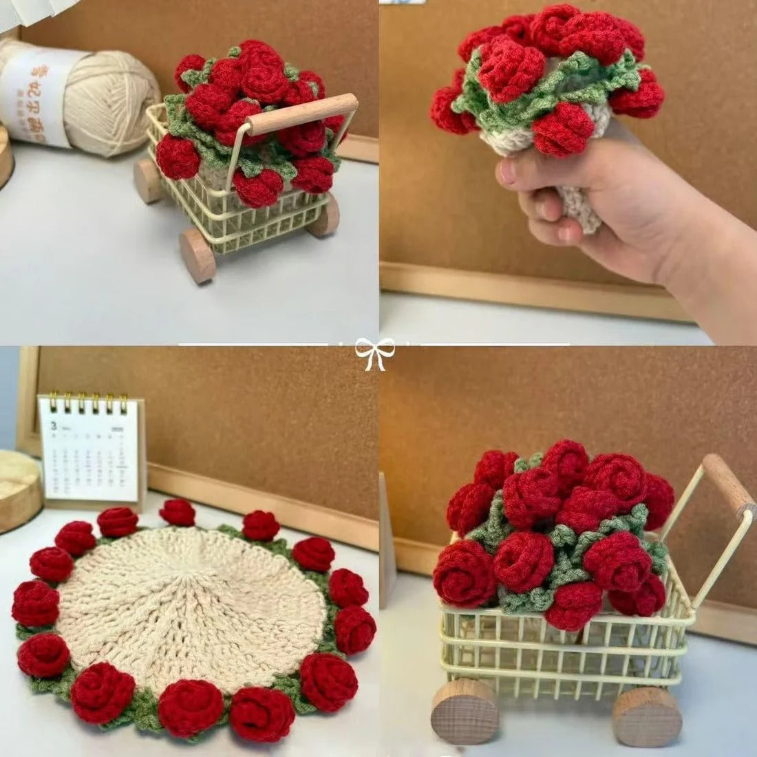 Rose Coaster & Flower Basket Crochet Pattern PDF – 5 Languages
